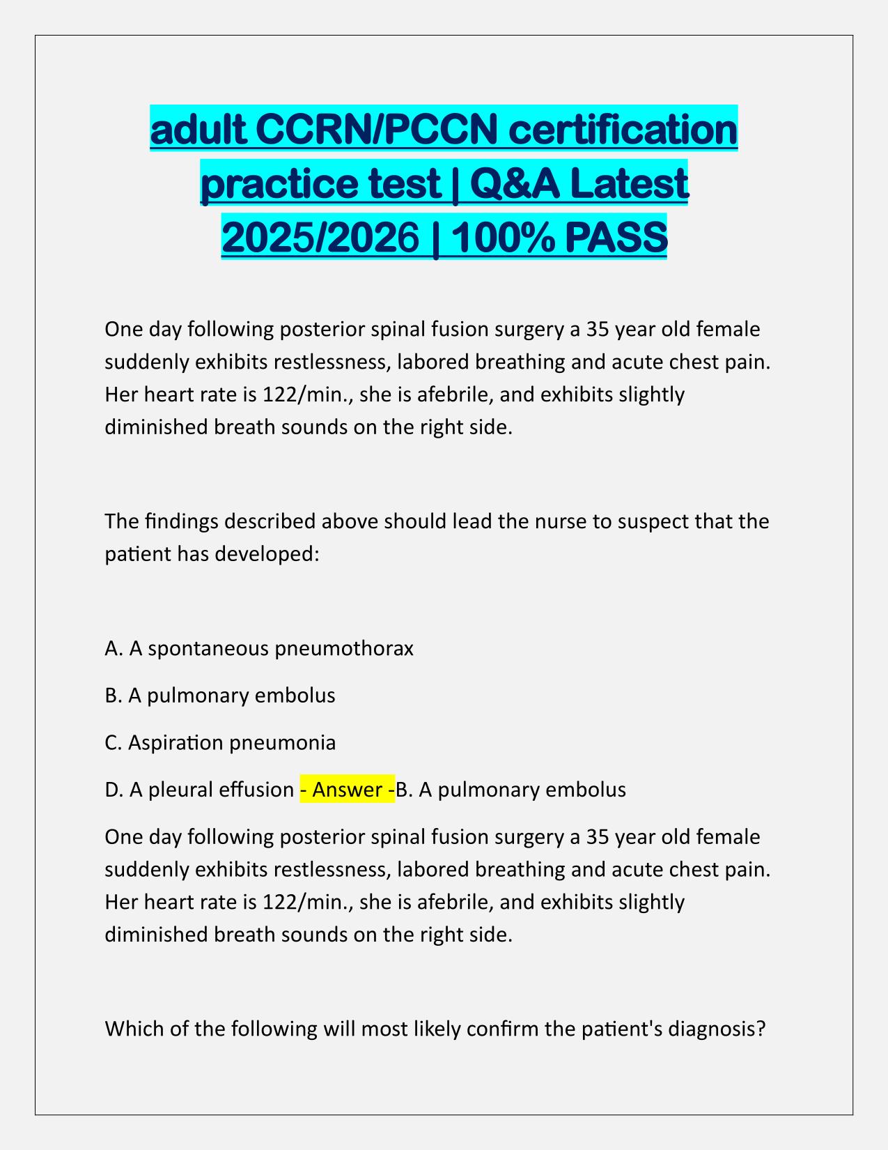 adult CCRN-PCCN certification practice test Q&A Latest Update