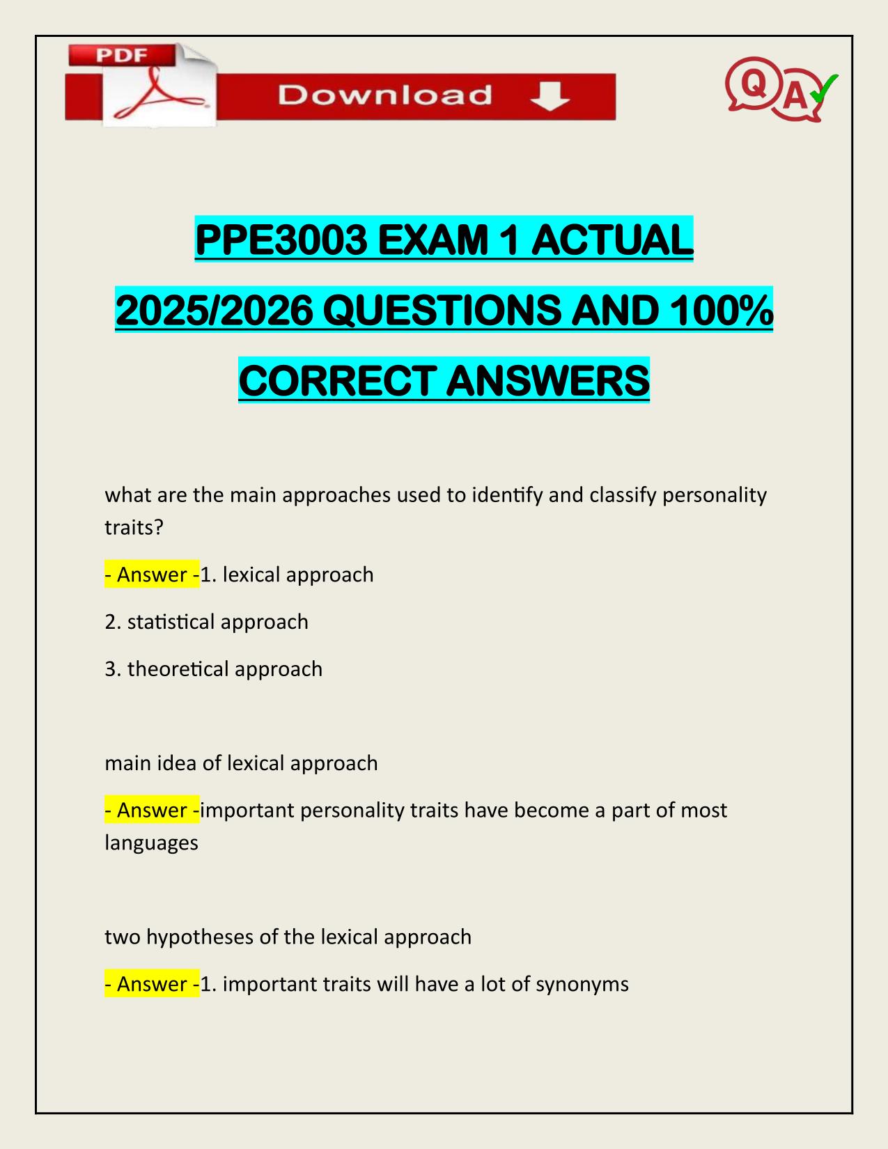 PPE3003 EXAM 1 ACTUAL 2025/2026 CORRECTLY ANSWERED