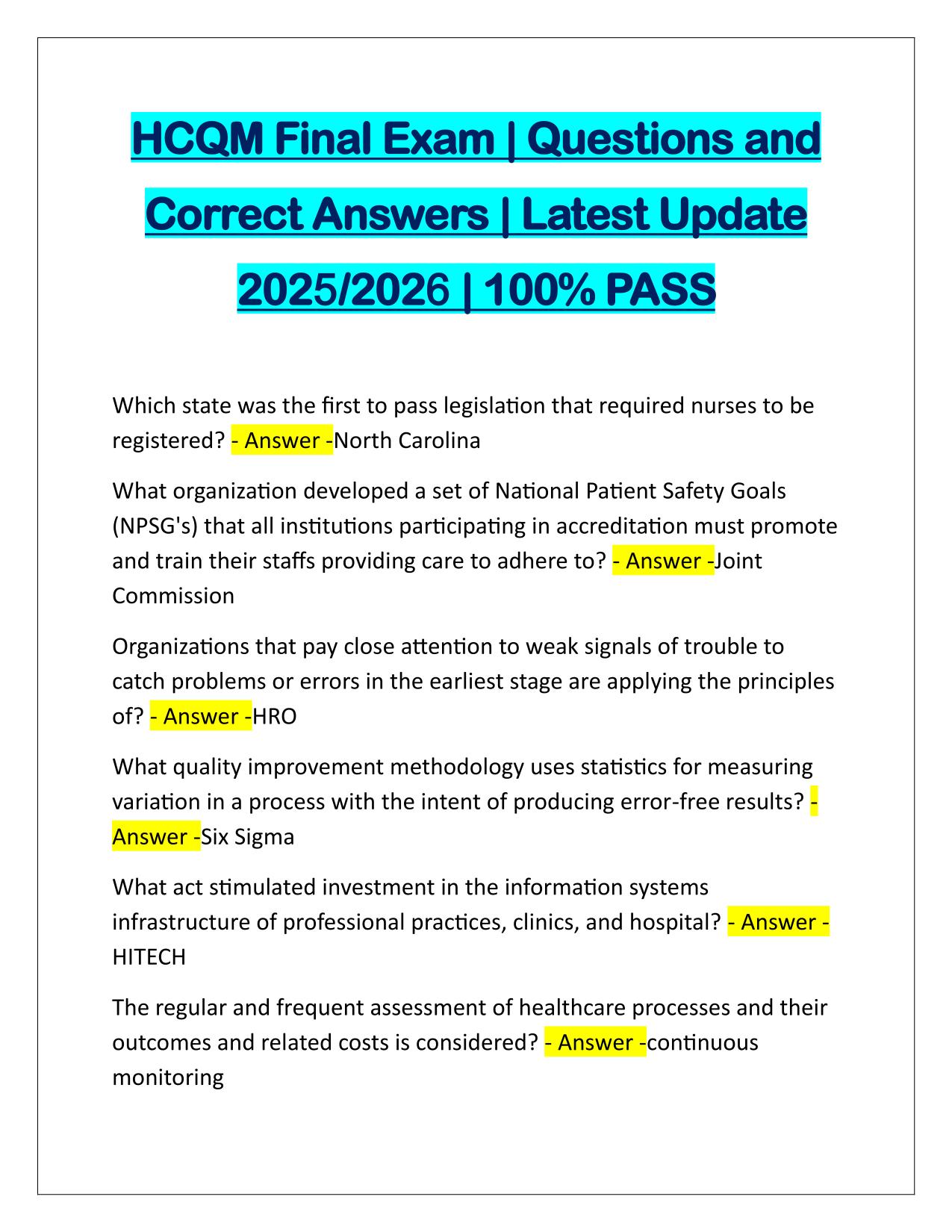 Package Deal for HCQM(Healthcare Quality Improvement) Exams Q&A 2025/2026
