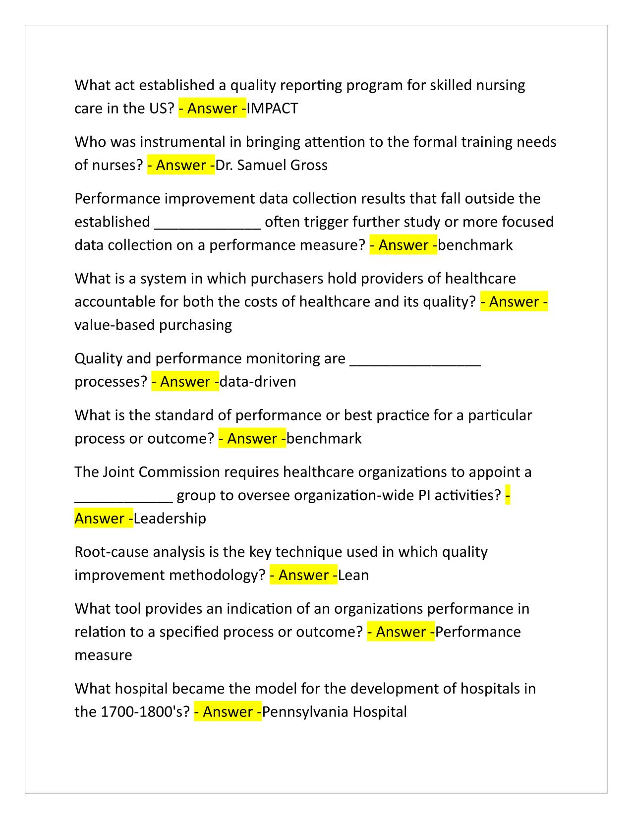 HCQM Final Exam Questions and Answers