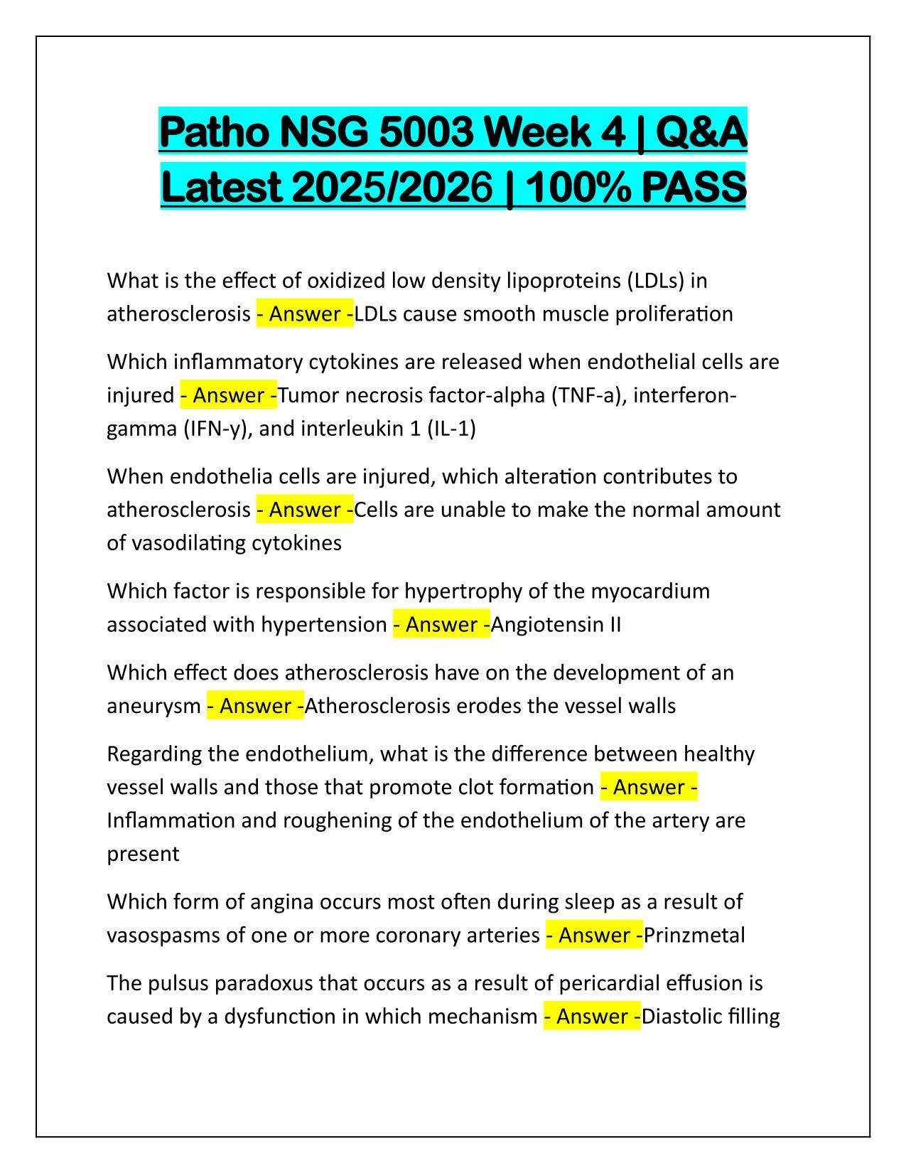 Patho NSG 5003 Week 4 Correctly Answered Latest