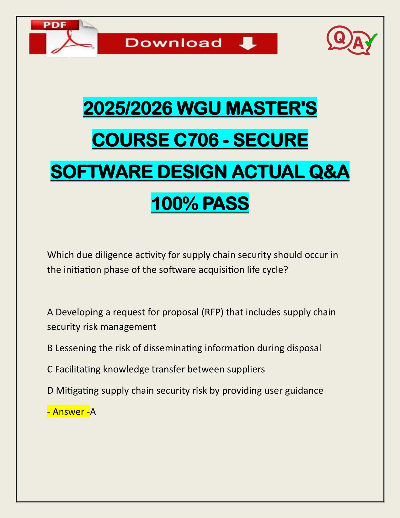 2025/2026 WGU MASTER'S COURSE C706 - SECURE SOFTWARE DESIGN