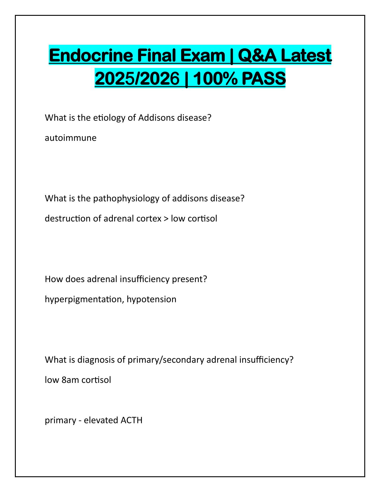 Endocrine Final Exam Q&A Latest Update 2025