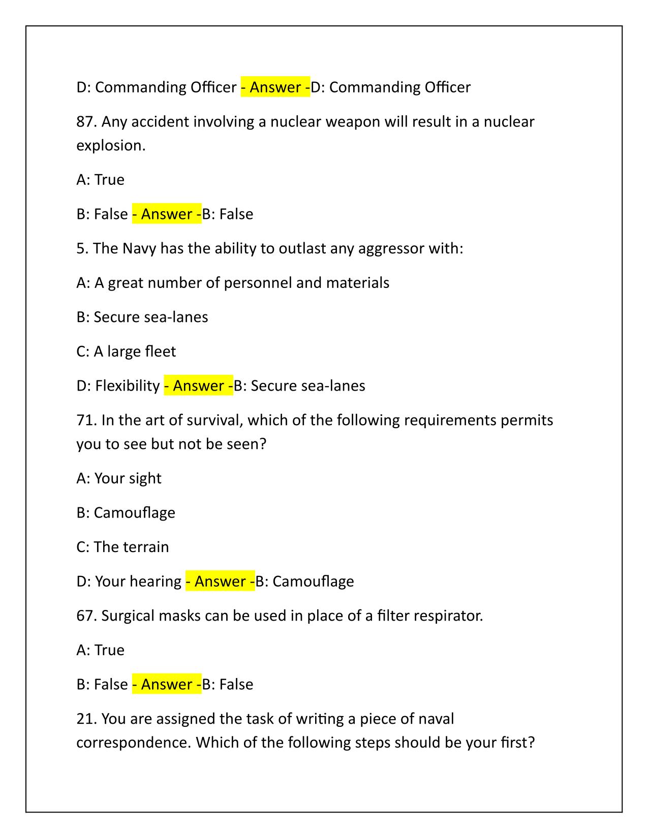 USNSCC PO1 test study set Correctly Answered Latest Update 2025