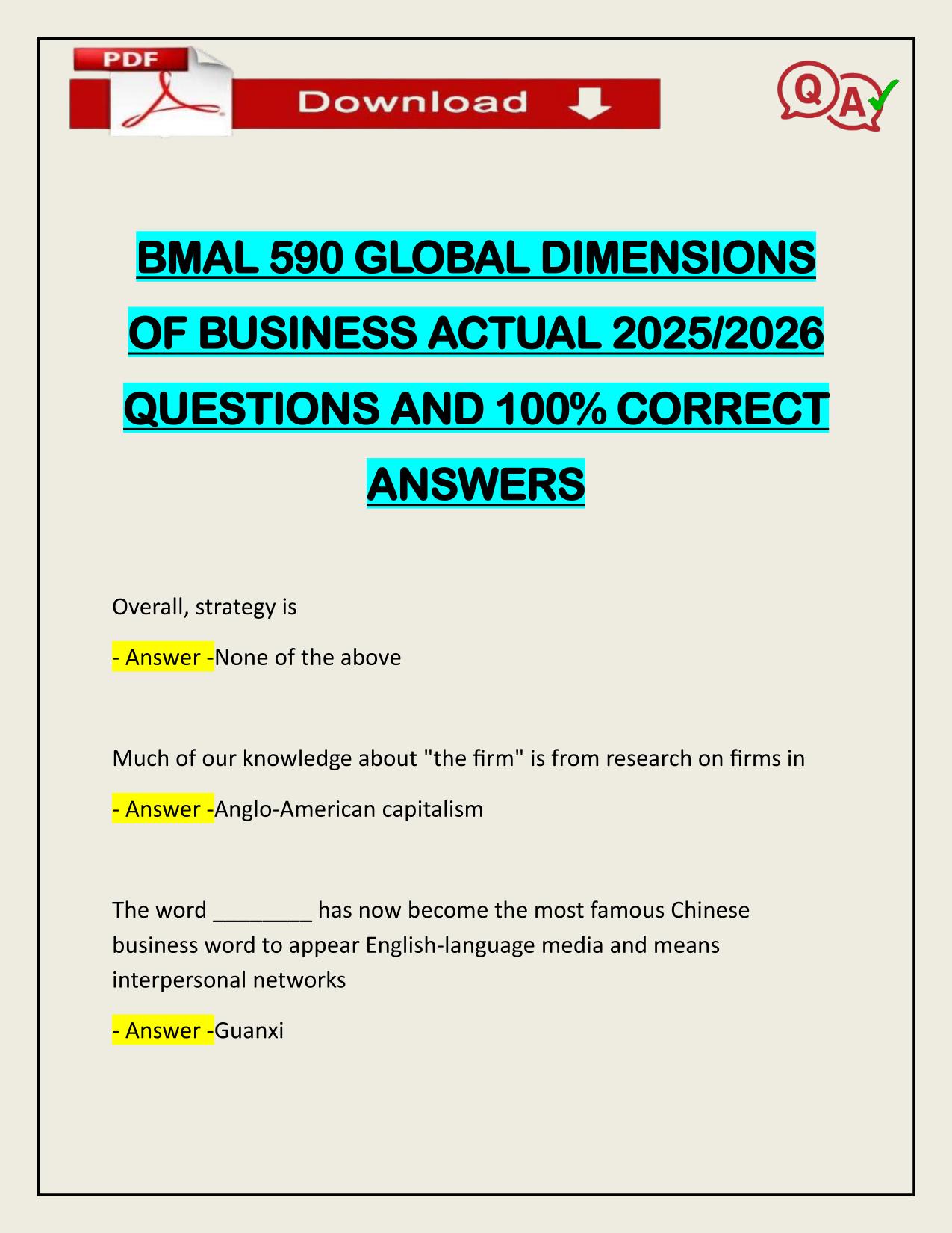 BMAL 590 GLOBAL DIMENSIONS OF BUSINESS ACTUAL 2025/2026