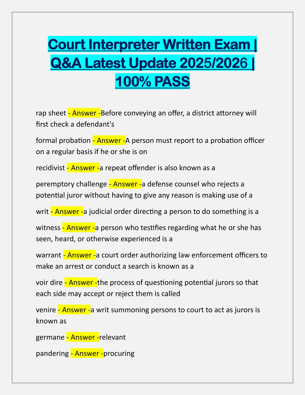 Court Interpreter Written Exam Q&A Latest