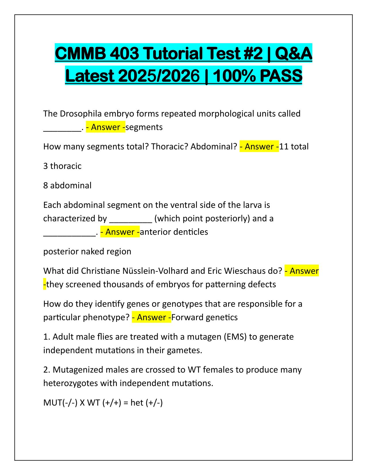 CMMB 403 Tutorial Test #2 with Verified Answers Latest Update