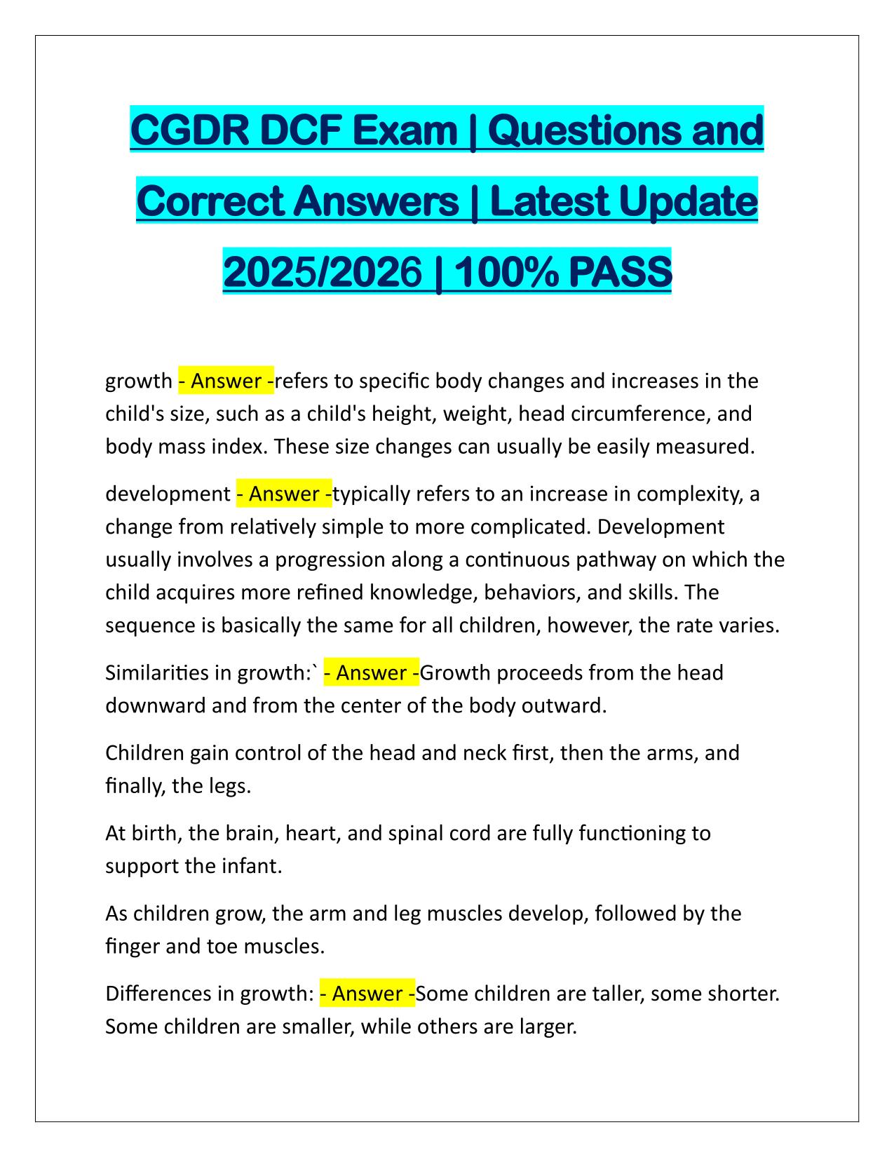 Bundle for RNRF DCF-Child Growth and Development Q&A Latest