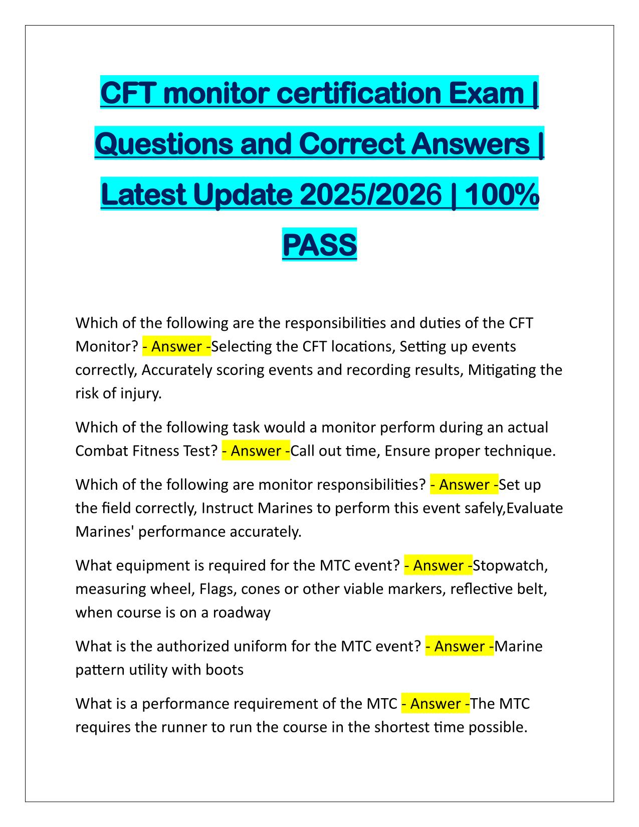 CFT monitor certification Exam Correctly Answered