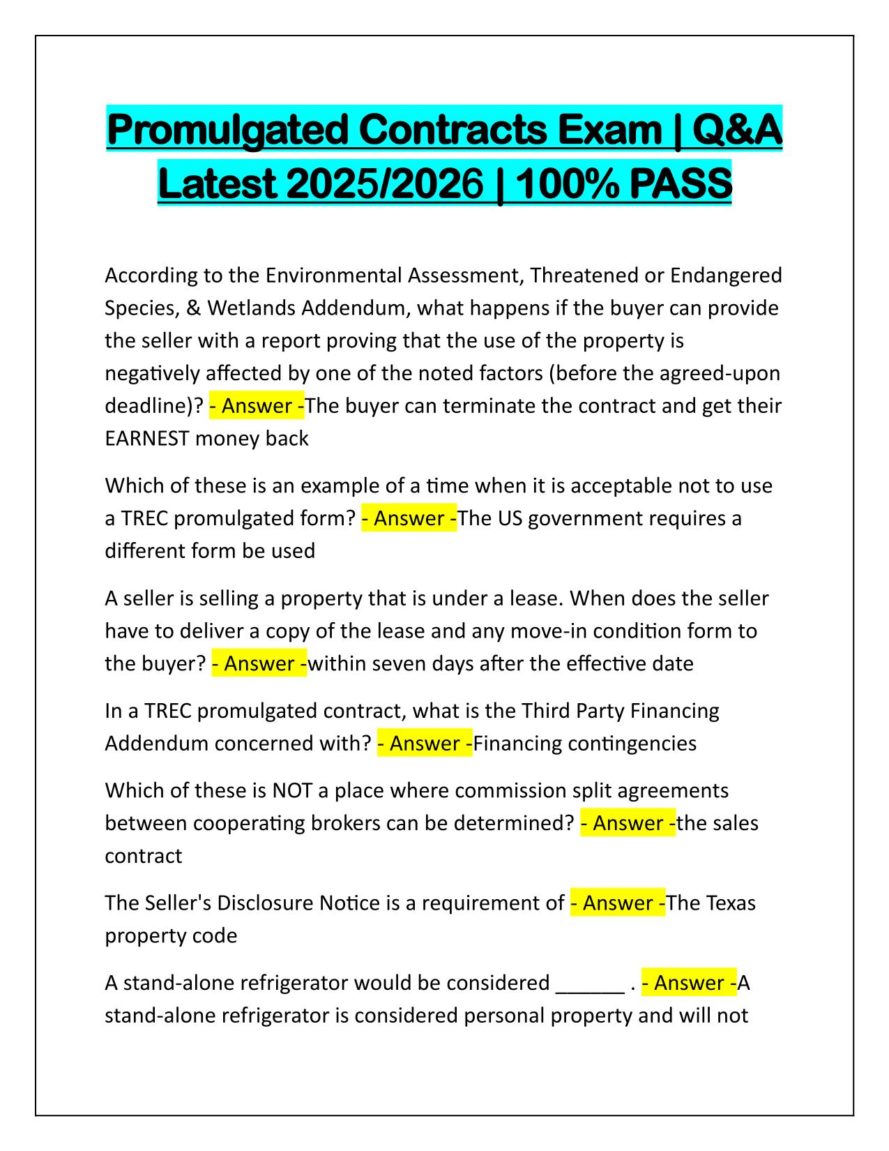 Promulgated Contracts Exam Correctly Answered Latest Update 2025