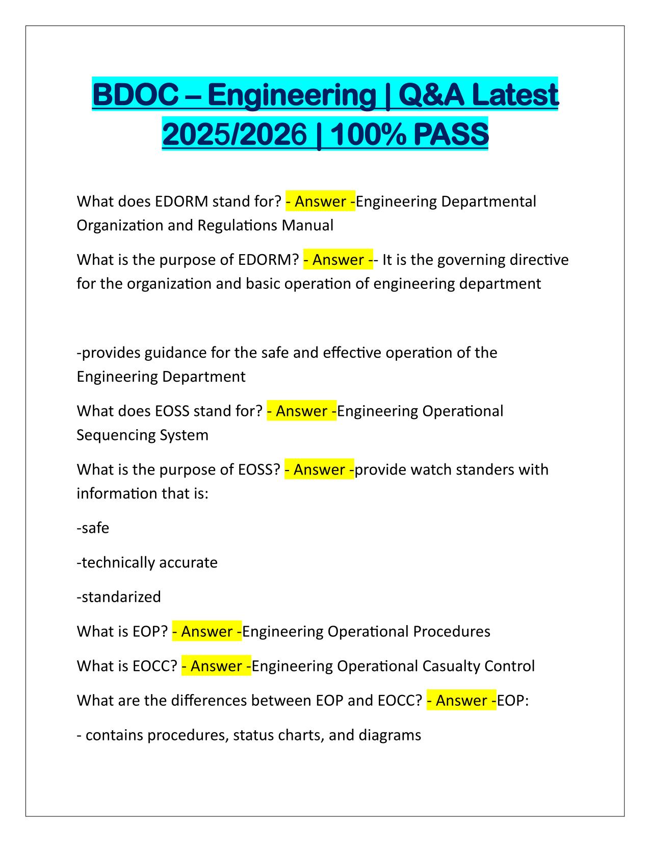 BDOC–Engineering Q&A Latest Update