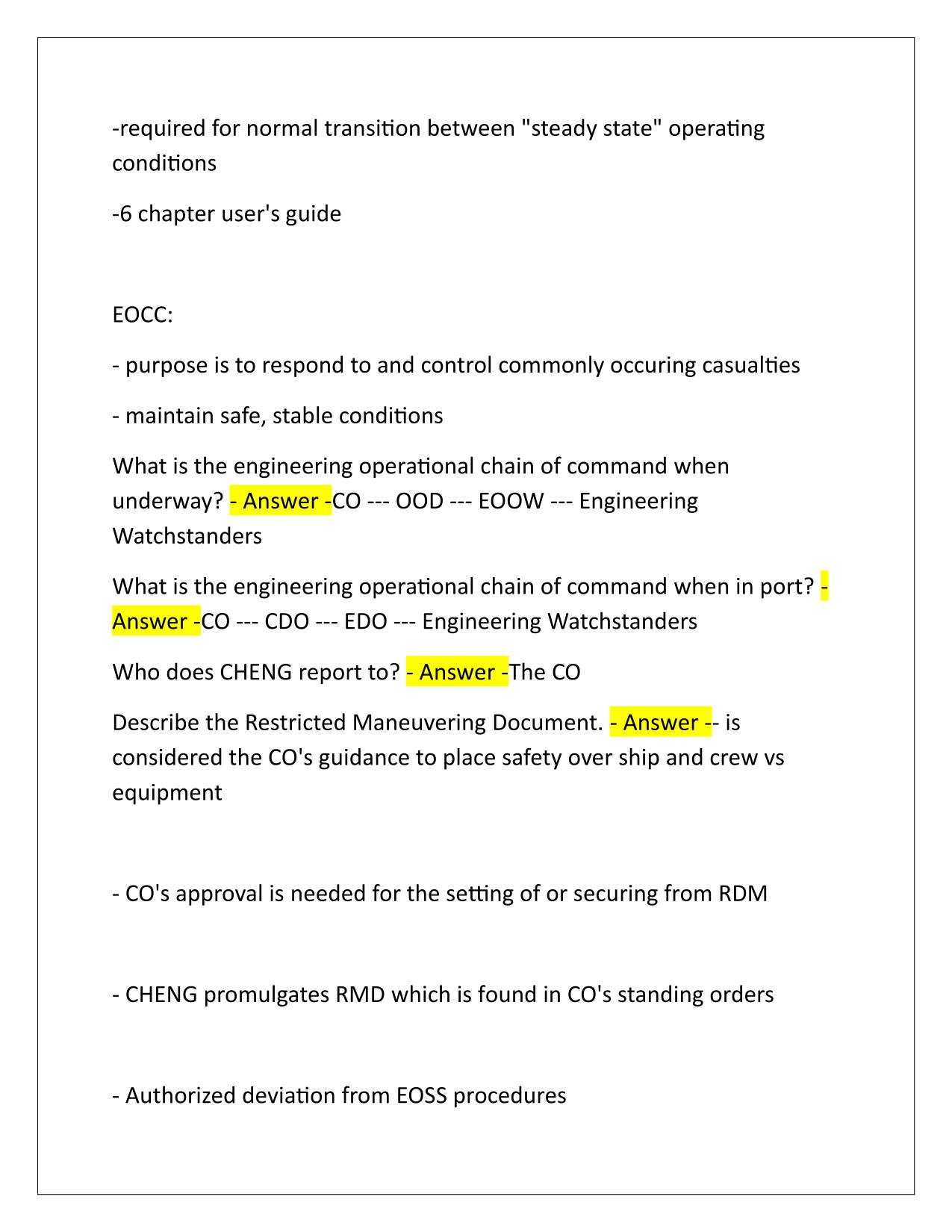 BDOC–Engineering Q&A Latest Update