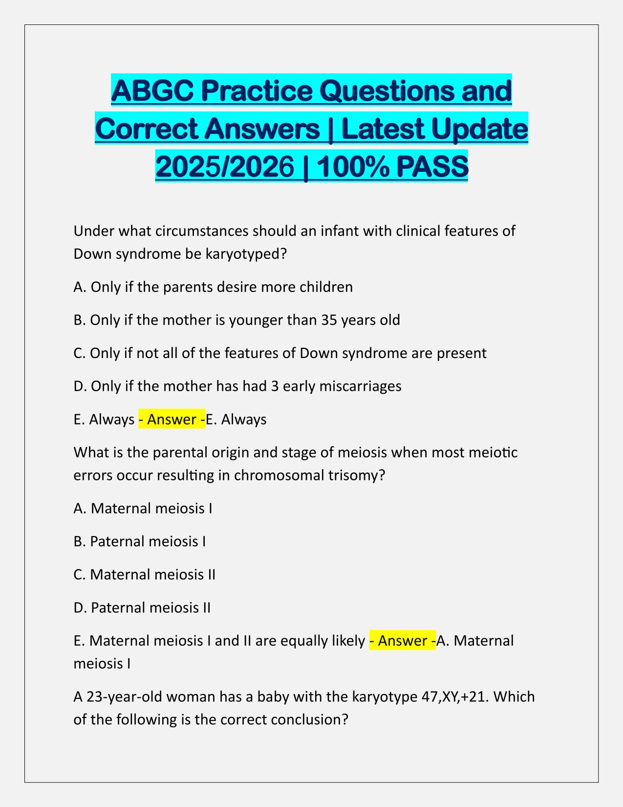 ABGC Practice Questions and Correct Answers Latest