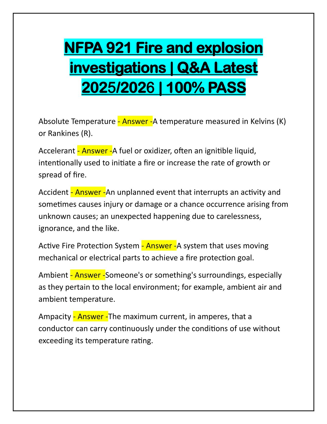 NFPA 921 Fire and explosion investigations Questions and Verified Answers 2025 Update