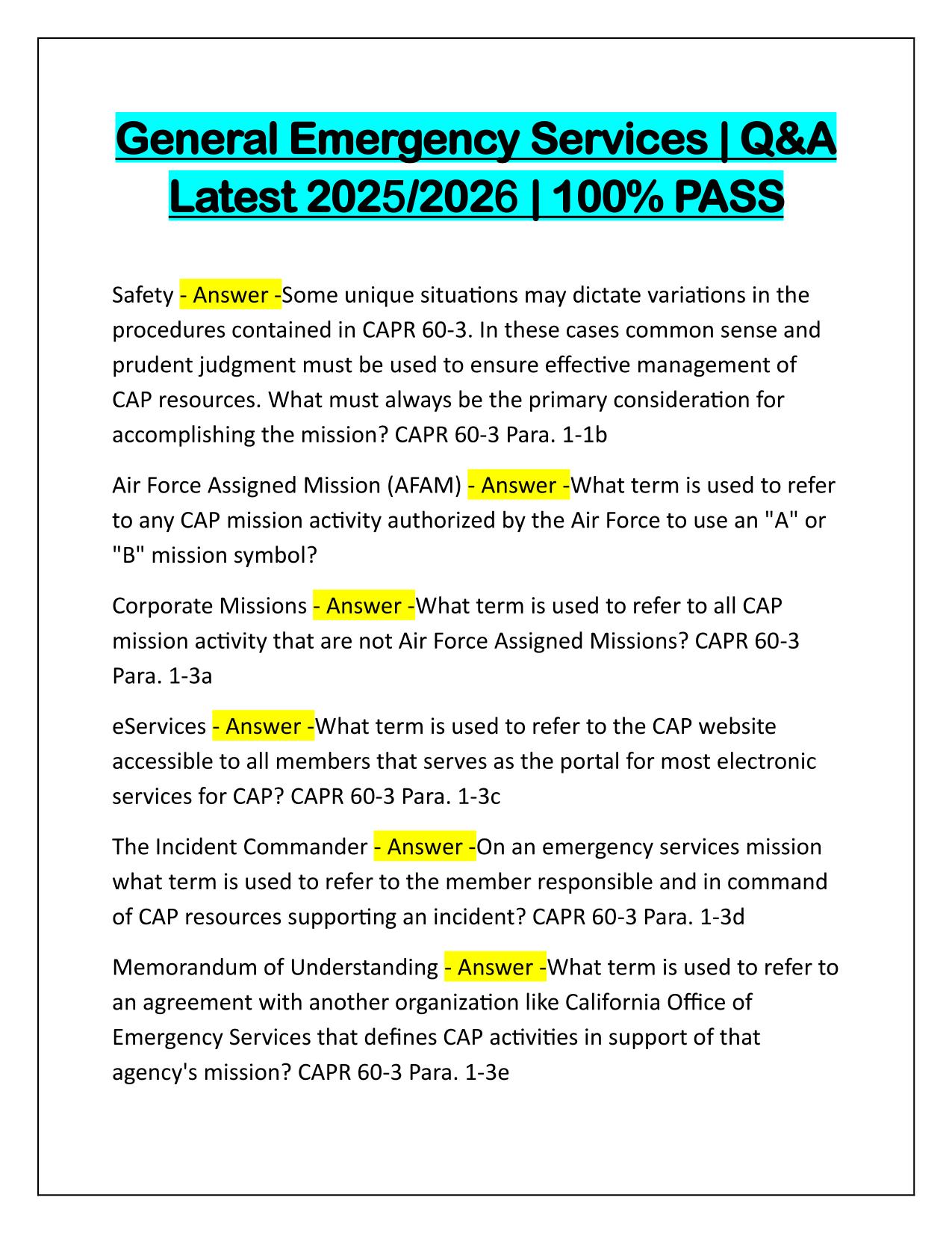 General Emergency Services Q&A Latest Update 2025-2026