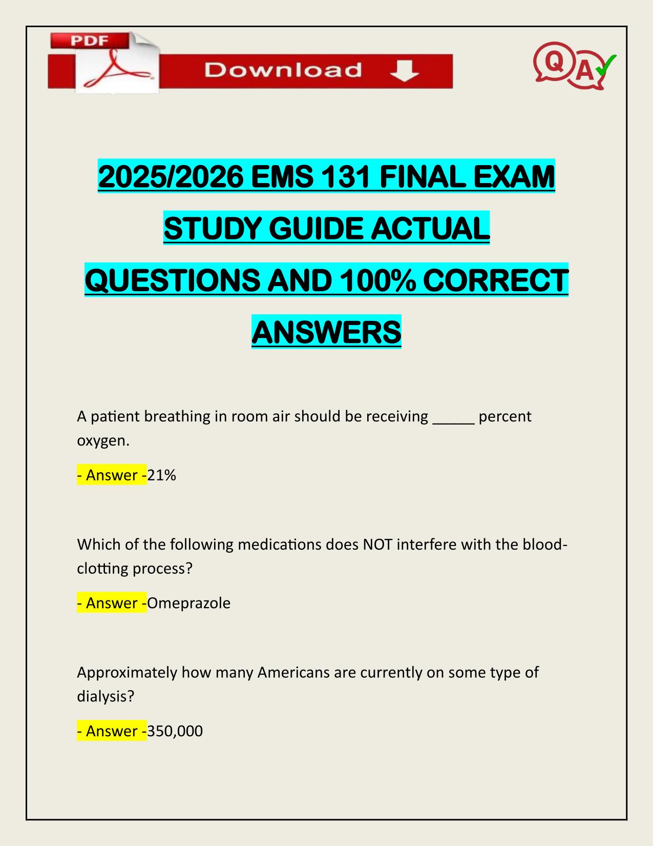 2025/2026 EMS 131 FINAL EXAM STUDY GUIDE ACTUAL Q&A