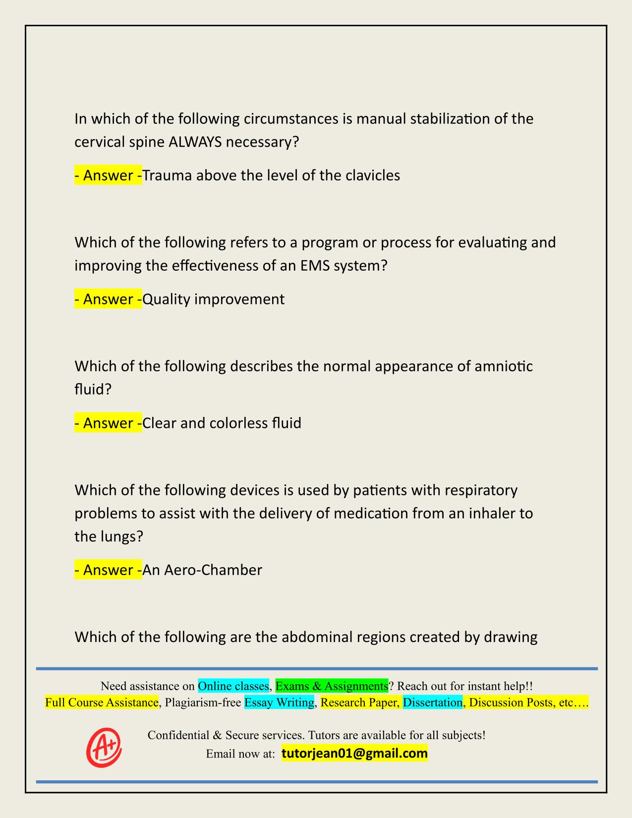 2025/2026 EMS 131 FINAL EXAM STUDY GUIDE ACTUAL Q&A