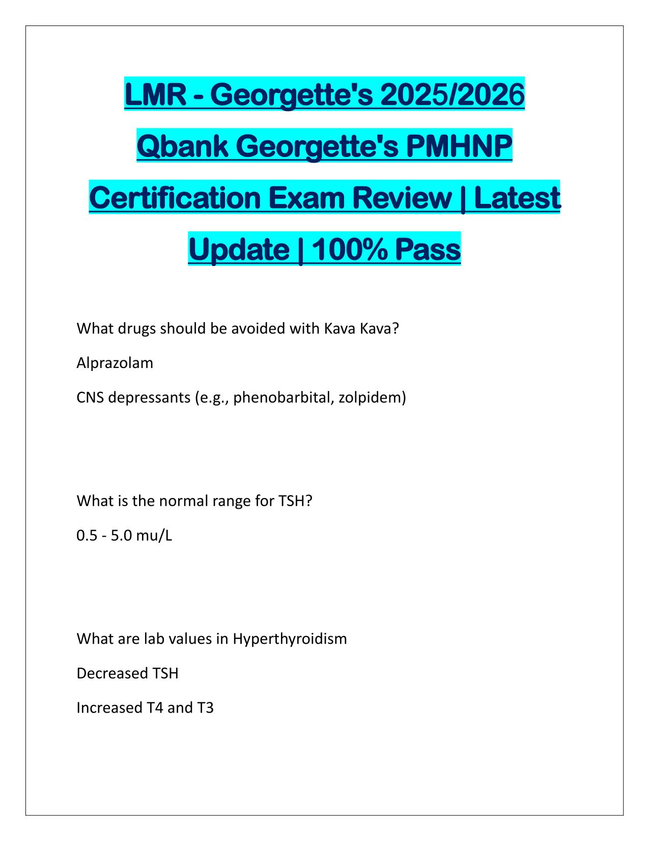 LMR Georgettes 2025 Qbank PMHNP Certification Exam Review Questions and Answers