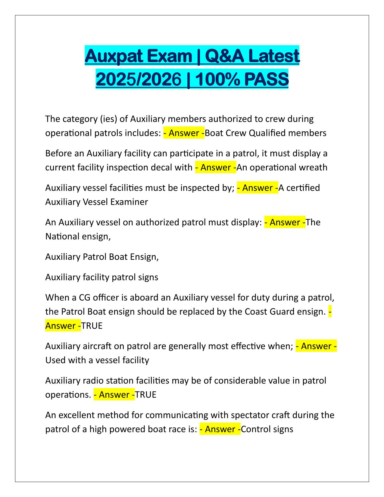 Auxpat EXAM Q&A Latest Update