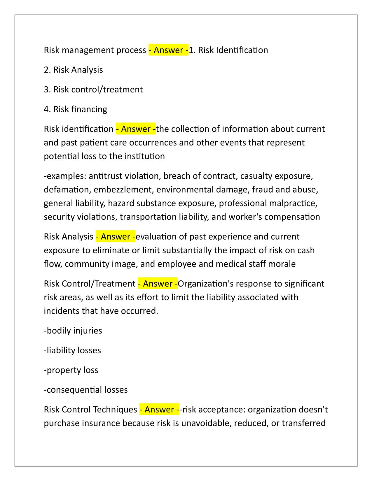 Healthcare Quality Improvement and Risk Management Correctly Answered