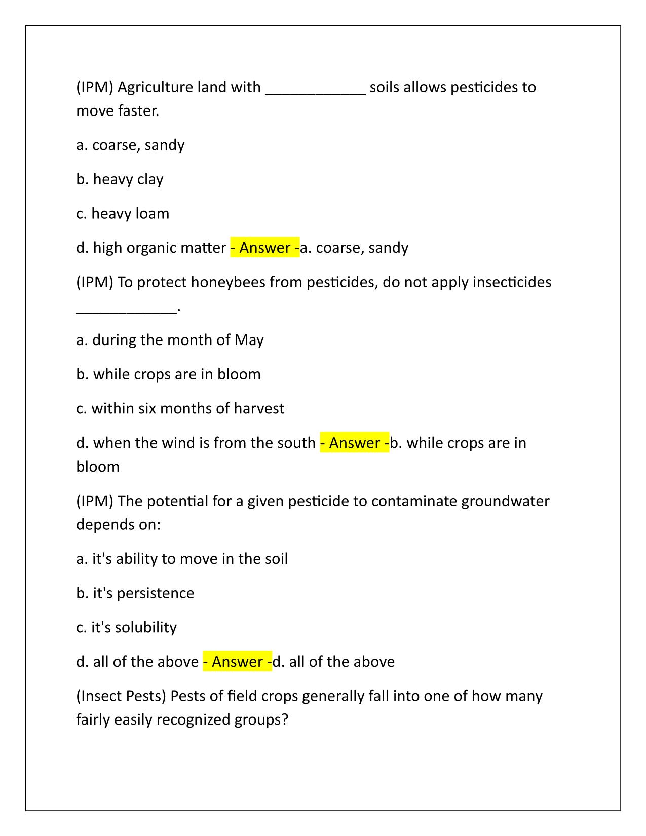 Kansas Commercial Pesticide Applicator (1A) Q&A Latest Update