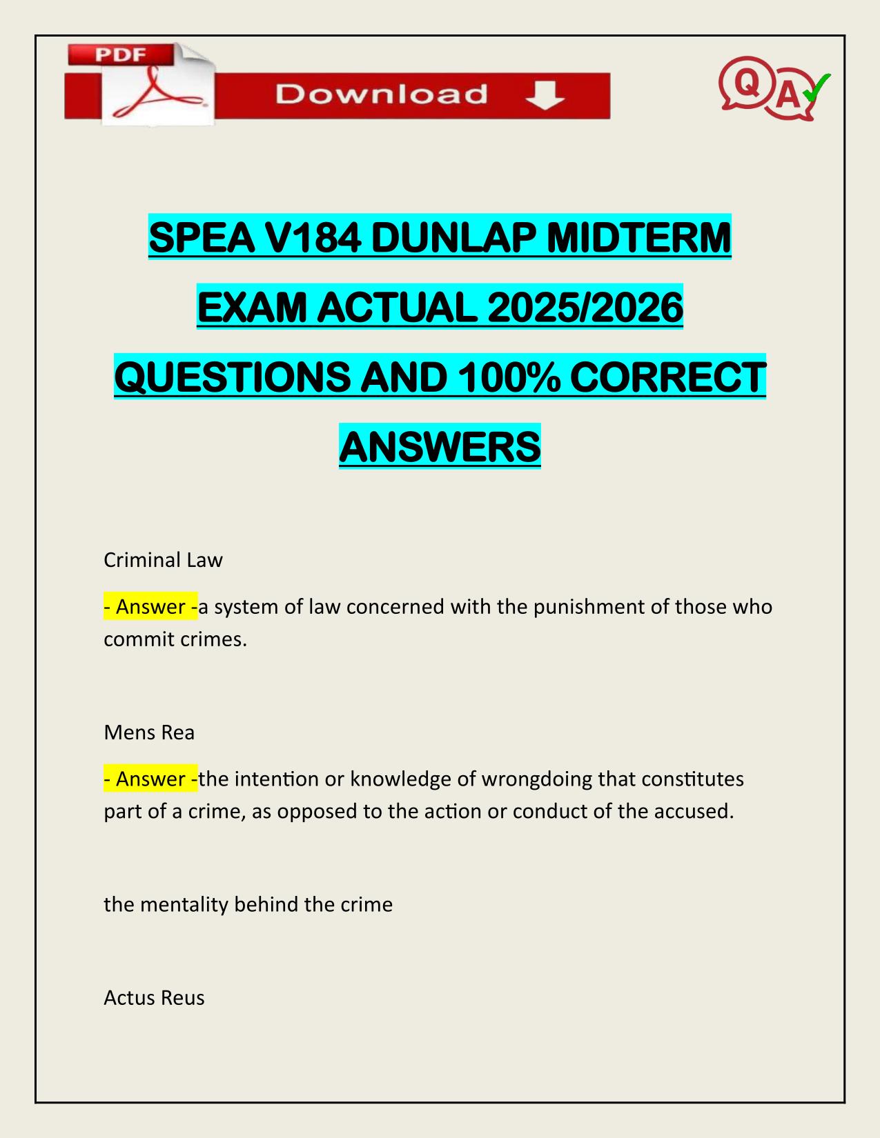 BUNDLE FOR SPEA-V 184 EXAMS ACTUAL 2025/2026 Q&A 100% PASS