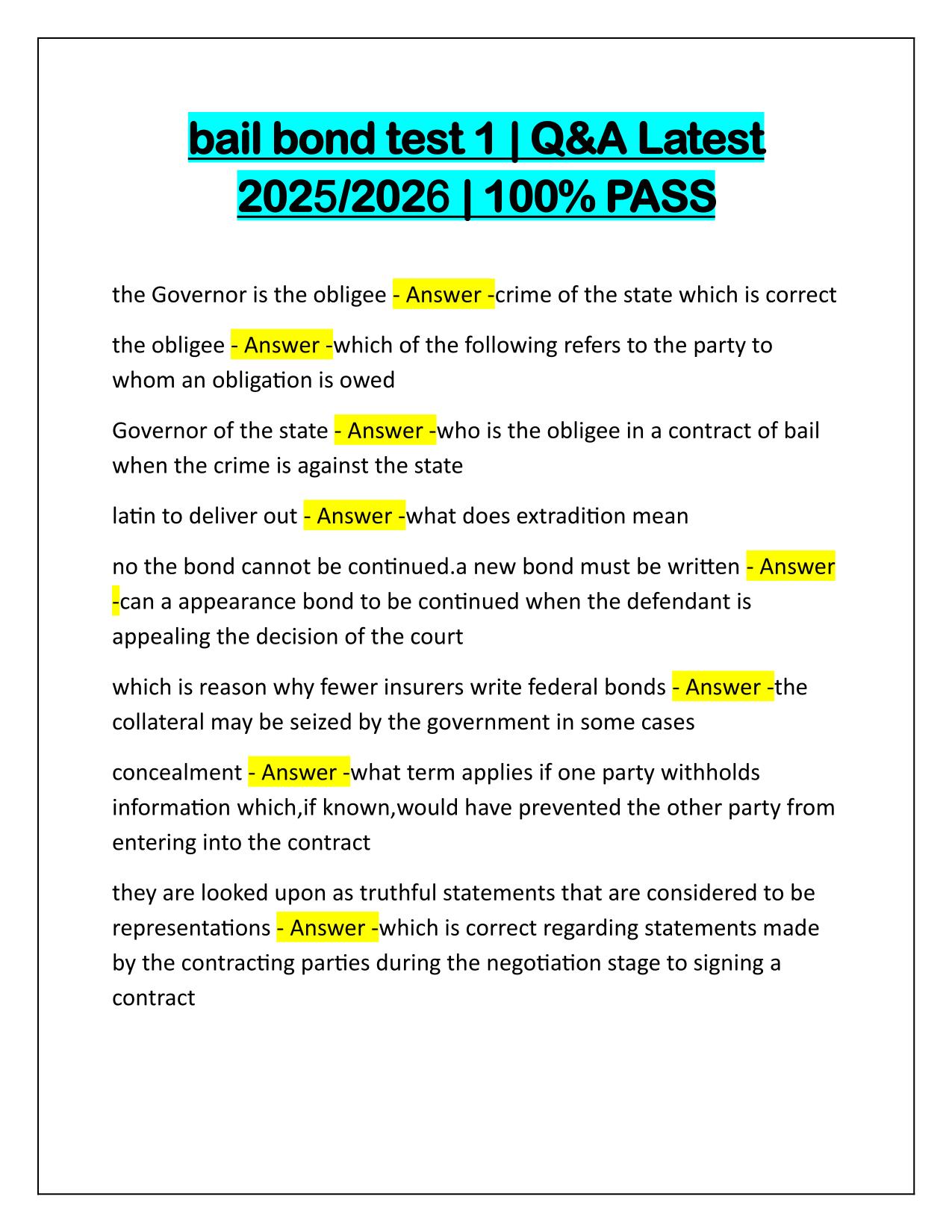 bail bond test 1 Q&A Latest Update