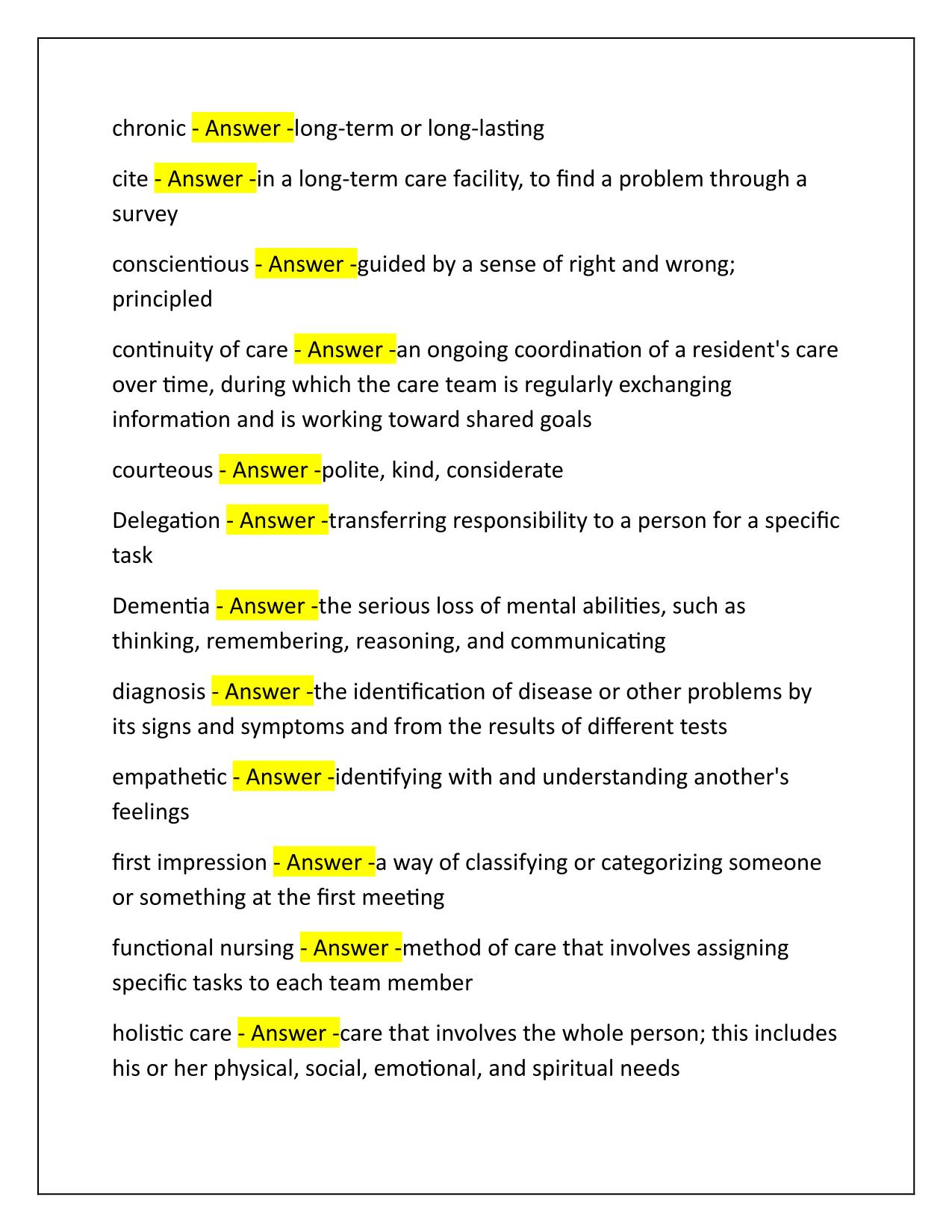 Hartman's CNA Chapter 1-5 Correctly Answered Latest Update