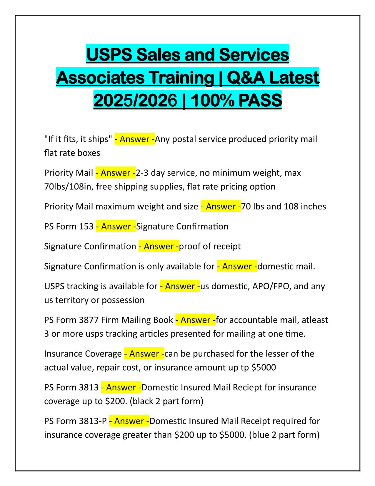 USPS Sales and Services Associates Training Q&A Latest Update