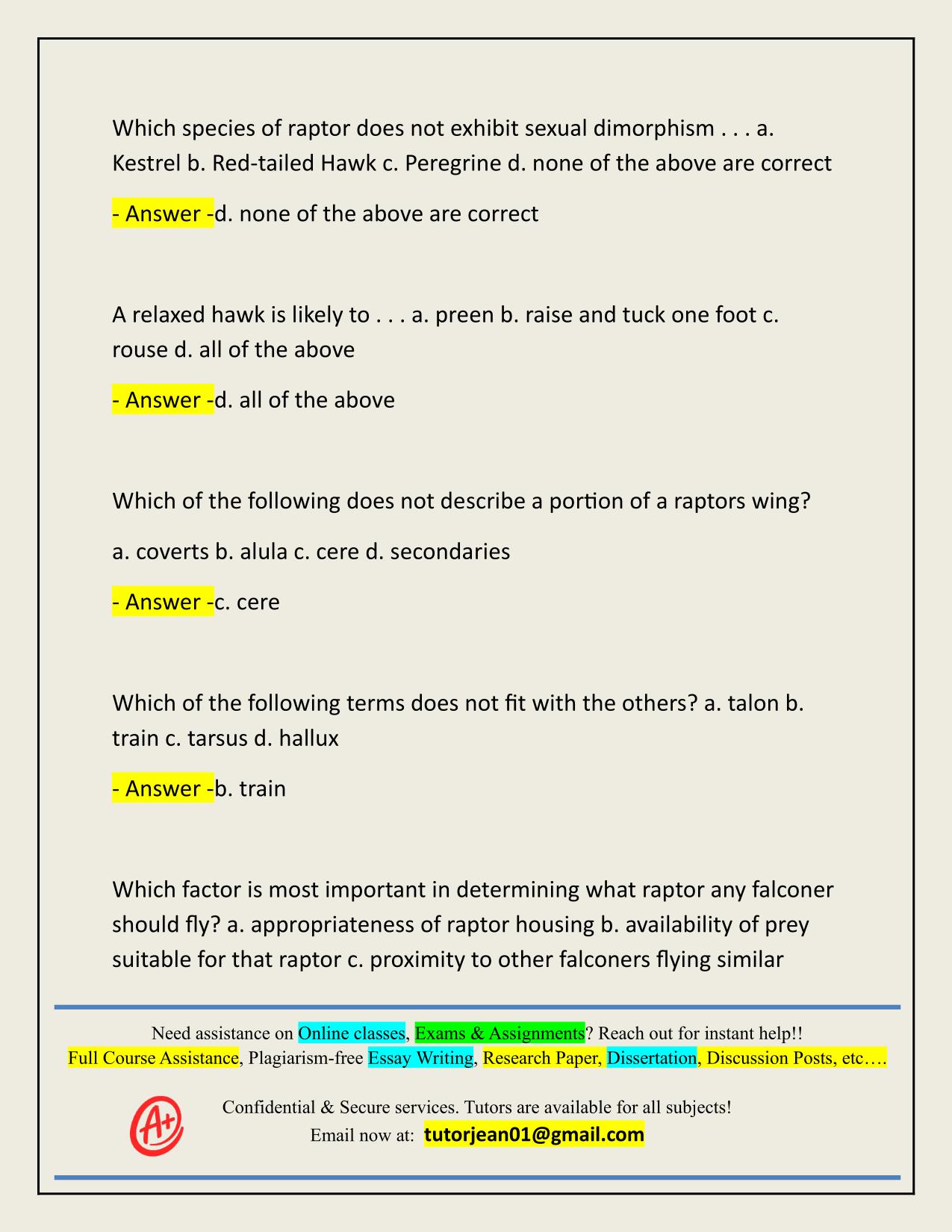 FALCONRY PRACTICE TEST ACTUAL 2025/2026 LATEST UPDATE