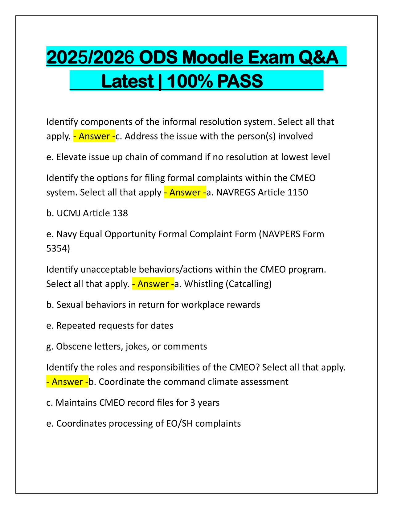 2025-2026 ODS Moodle Exam Q&A Latest Update 