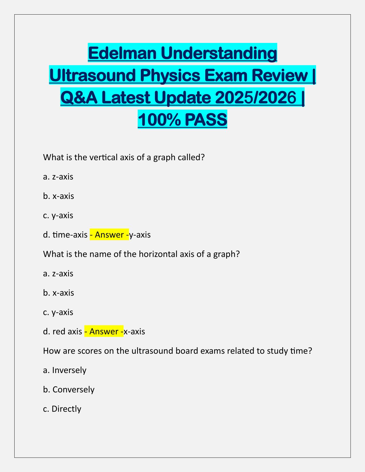 Edelman Understanding Ultrasound Physics Exam Review Q&A Latest Update