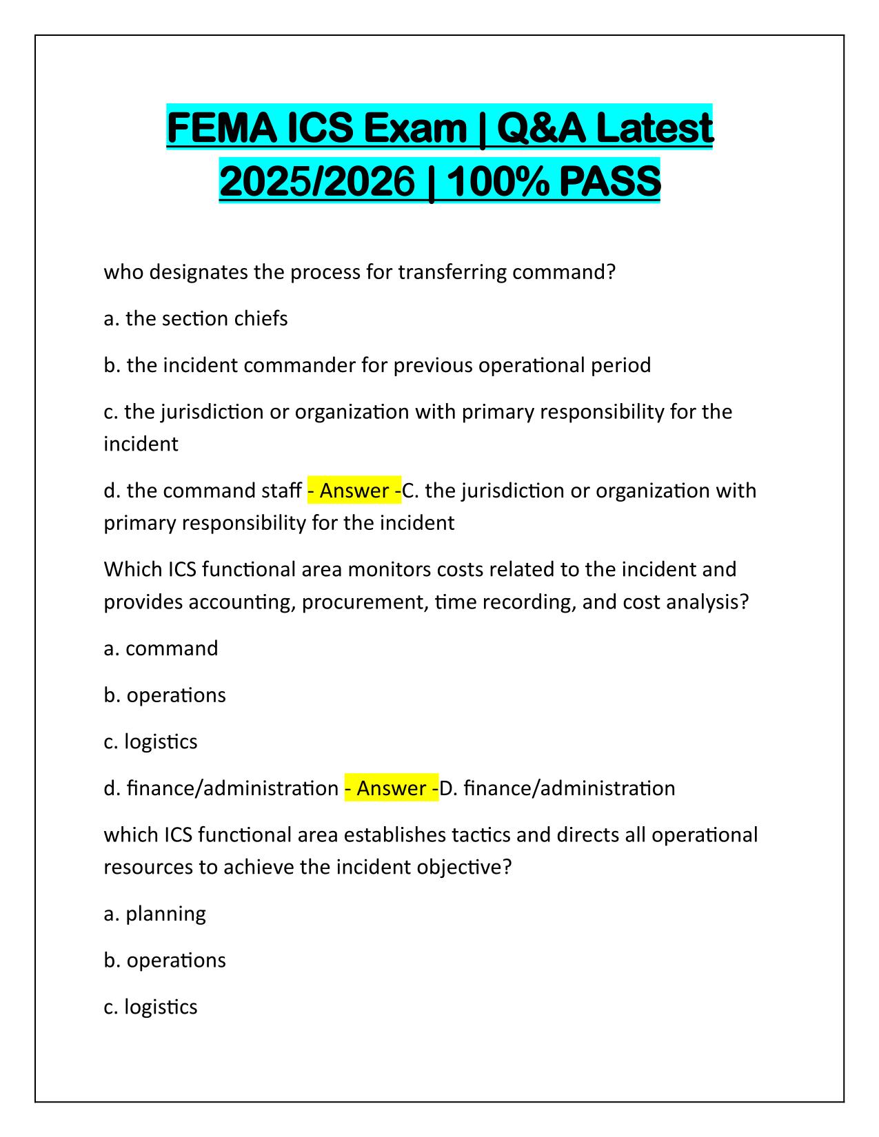 FEMA ICS Exam Correctly Answered Latest Update