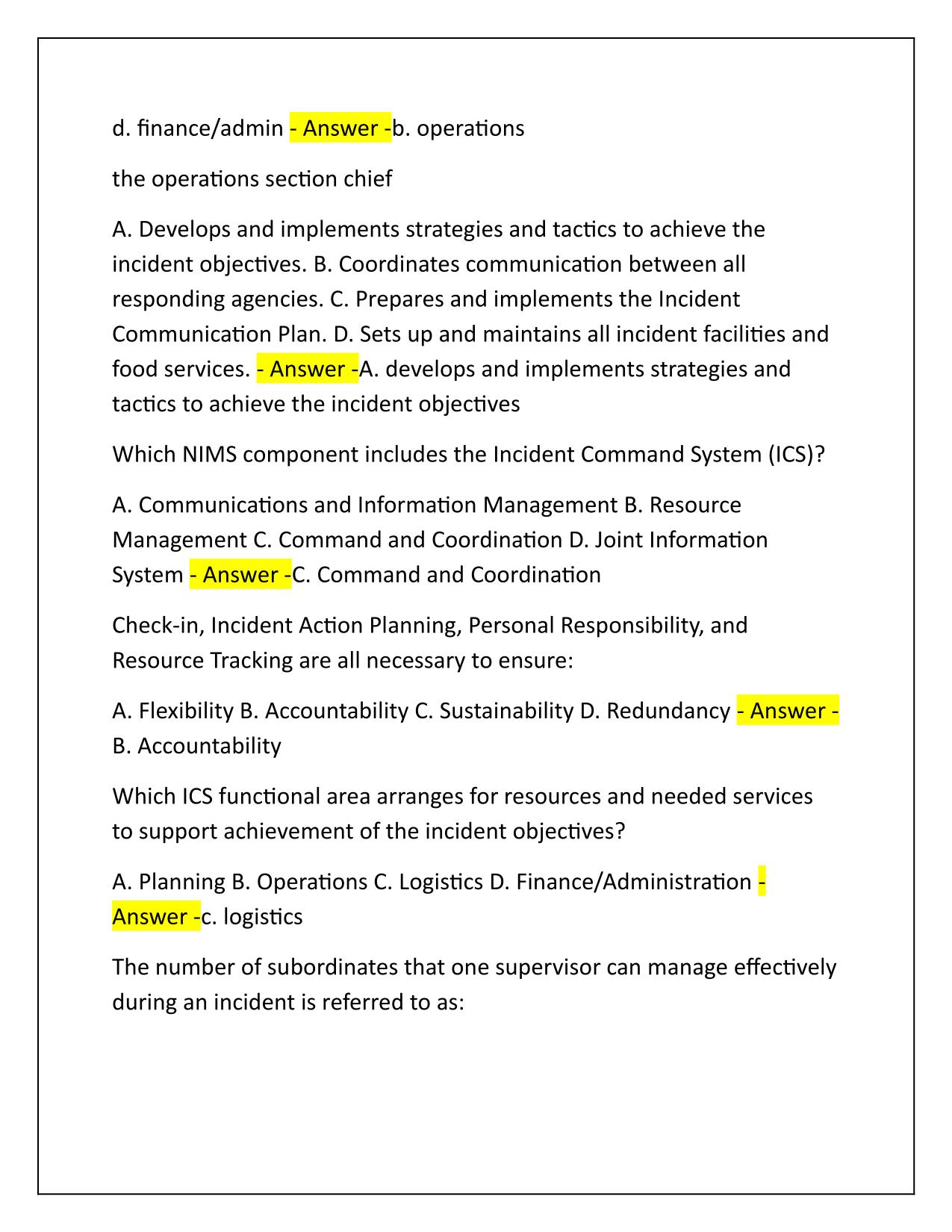 FEMA ICS Exam Correctly Answered Latest Update