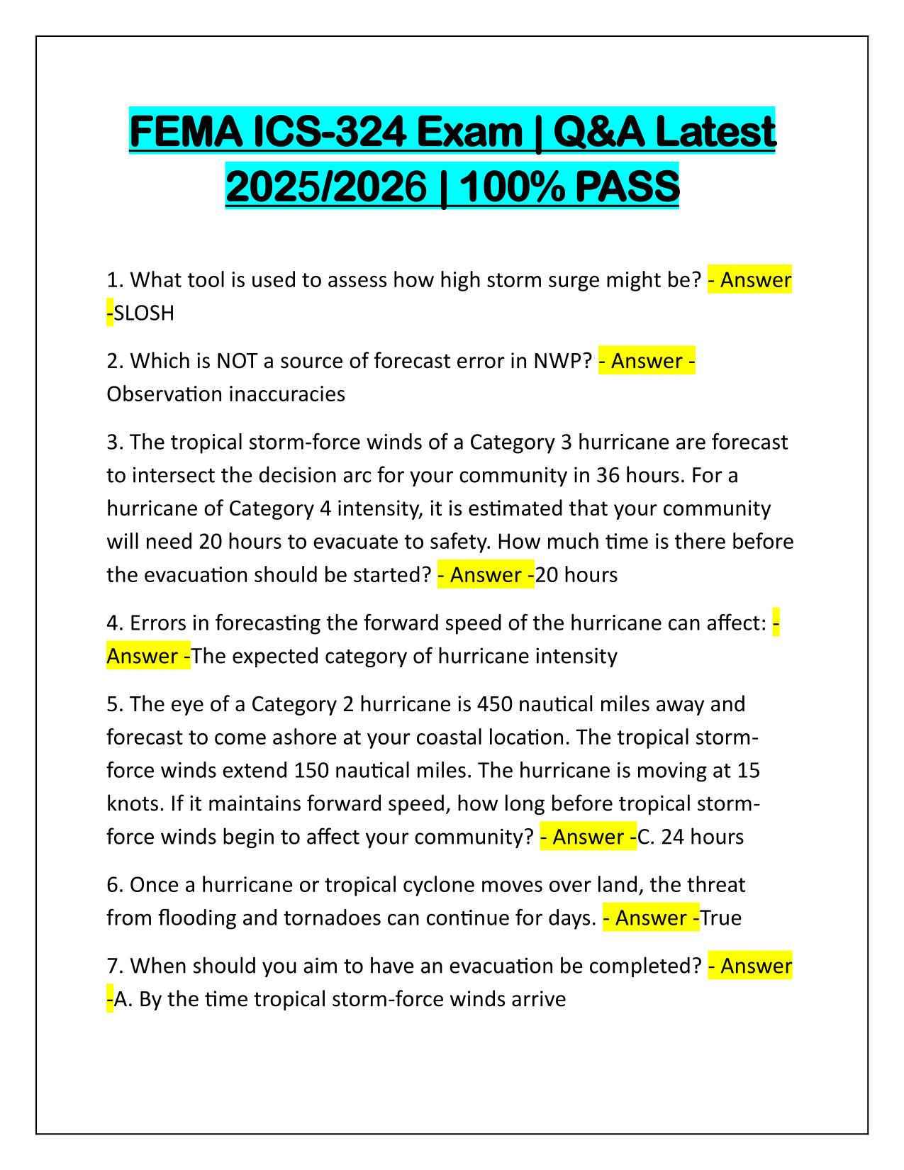 FEMA ICS-324 Exam Correctly Answered Latest Update