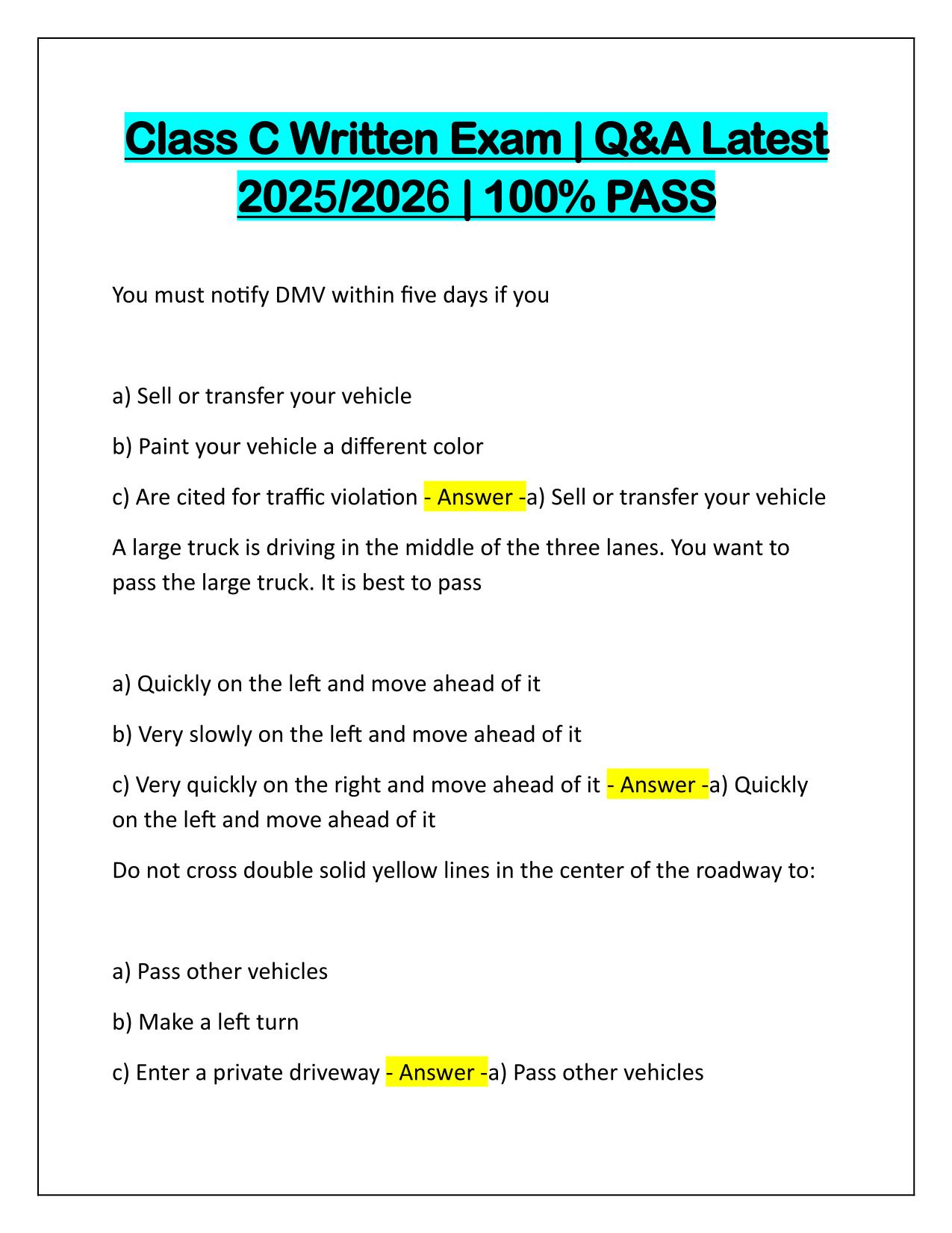 Class C Written Exam Q&A Latest Update 2025