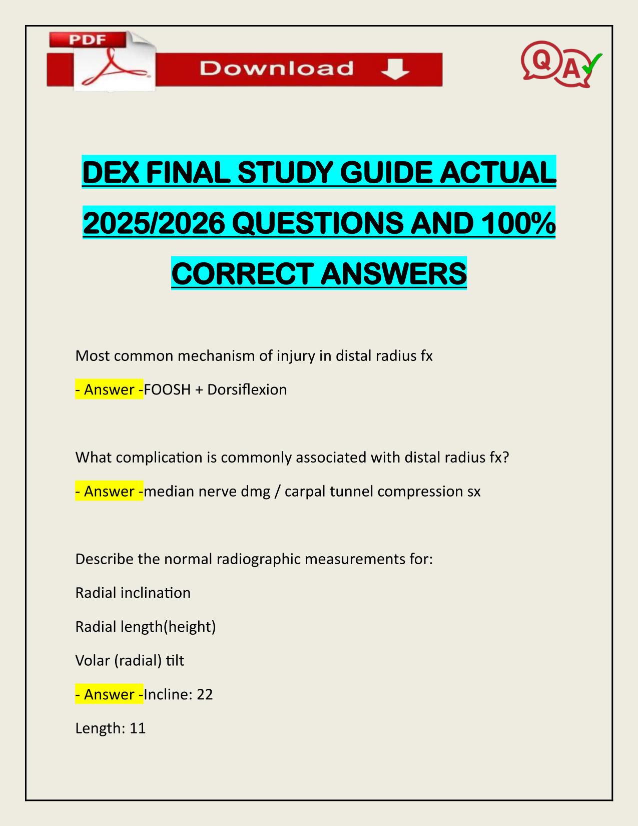 DEX FINAL STUDY GUIDE ACTUAL 2025/2026 CORRECTLY ANSWERED