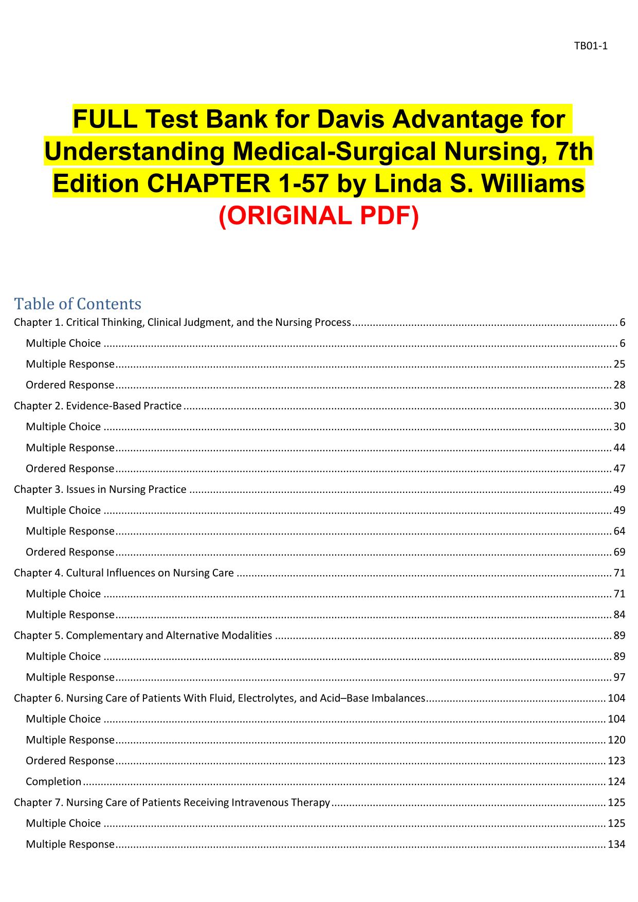 Test bank for davis advantage for understanding medical surgical nursing 7th edition by linda Latest Update 2025 ISBN-13. 978-1719644587