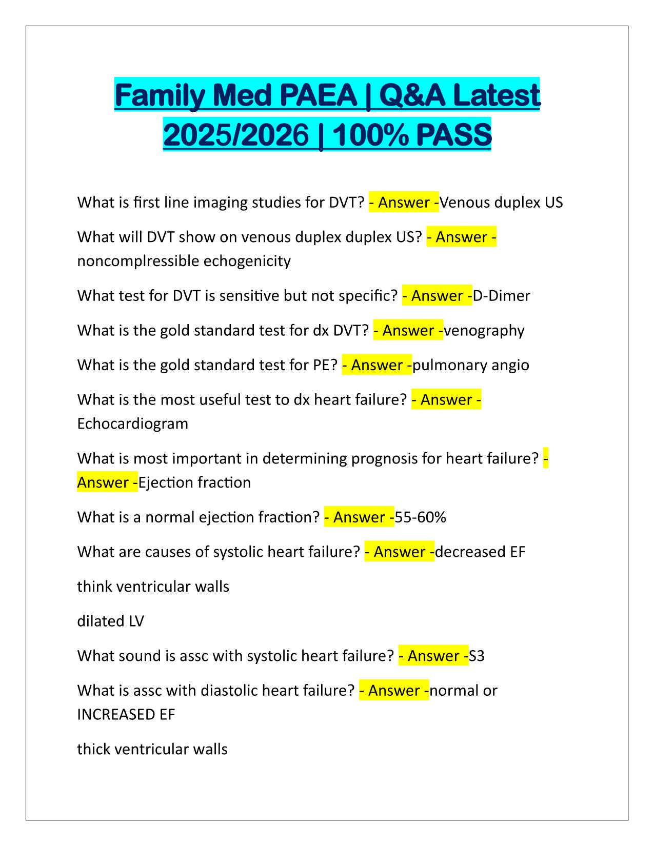 Family Med PAEA Correctly Answered Latest Update