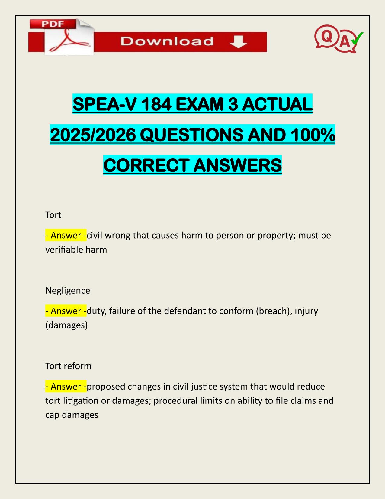 SPEA-V 184 EXAM 3 ACTUAL 2025/2026 QUESTIONS AND 100% CORRECT ANSWERS