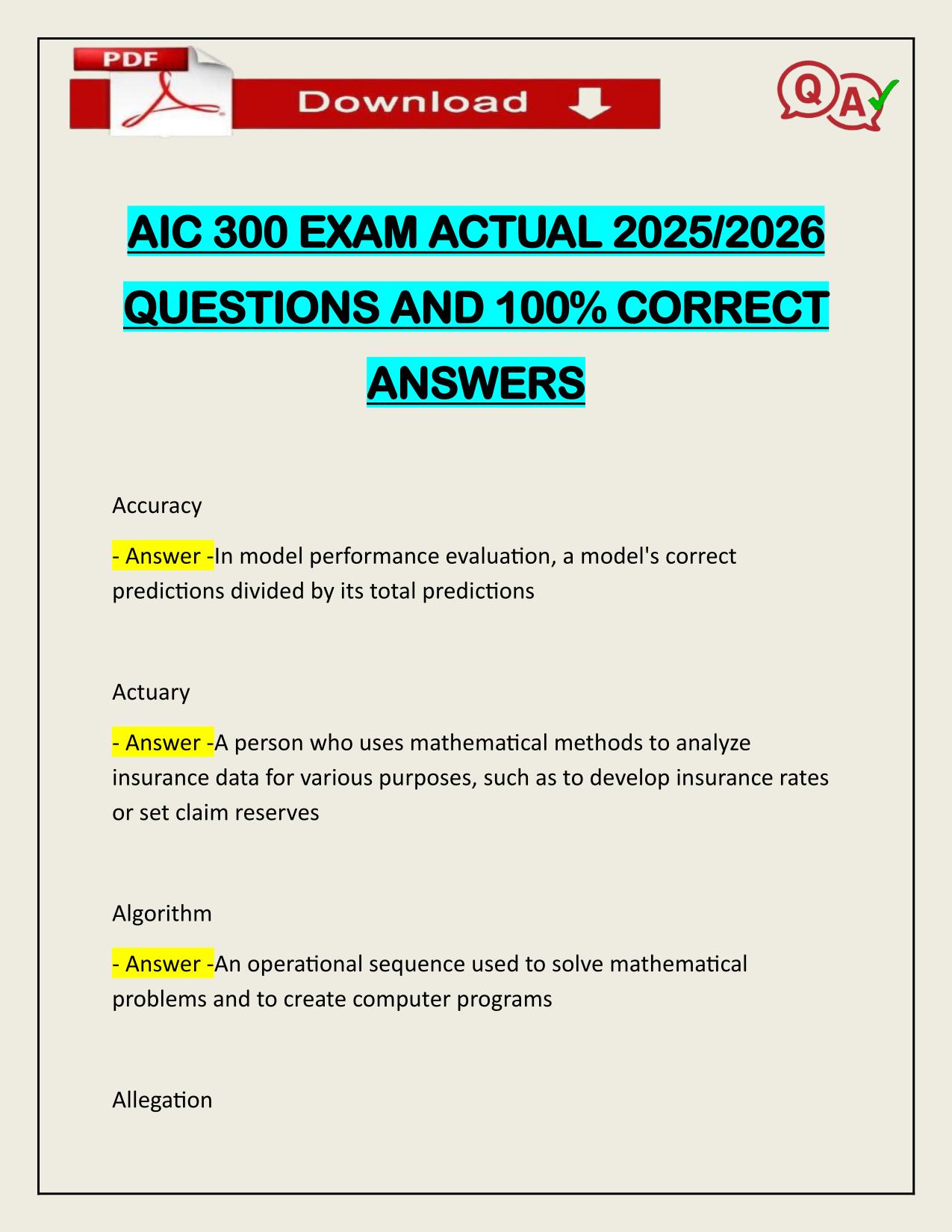 AIC 300 EXAM ACTUAL 2025/2026 CORRECTLY ANSWERED