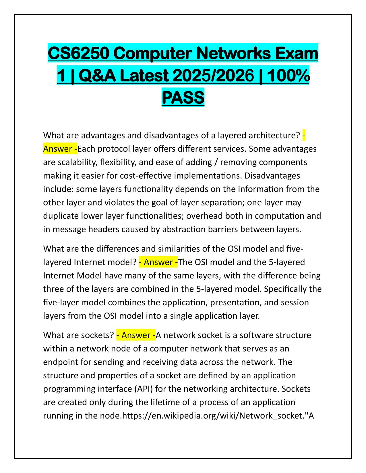 CS6250 Computer Networks Exam 1 Correctly Answered 100% PASS