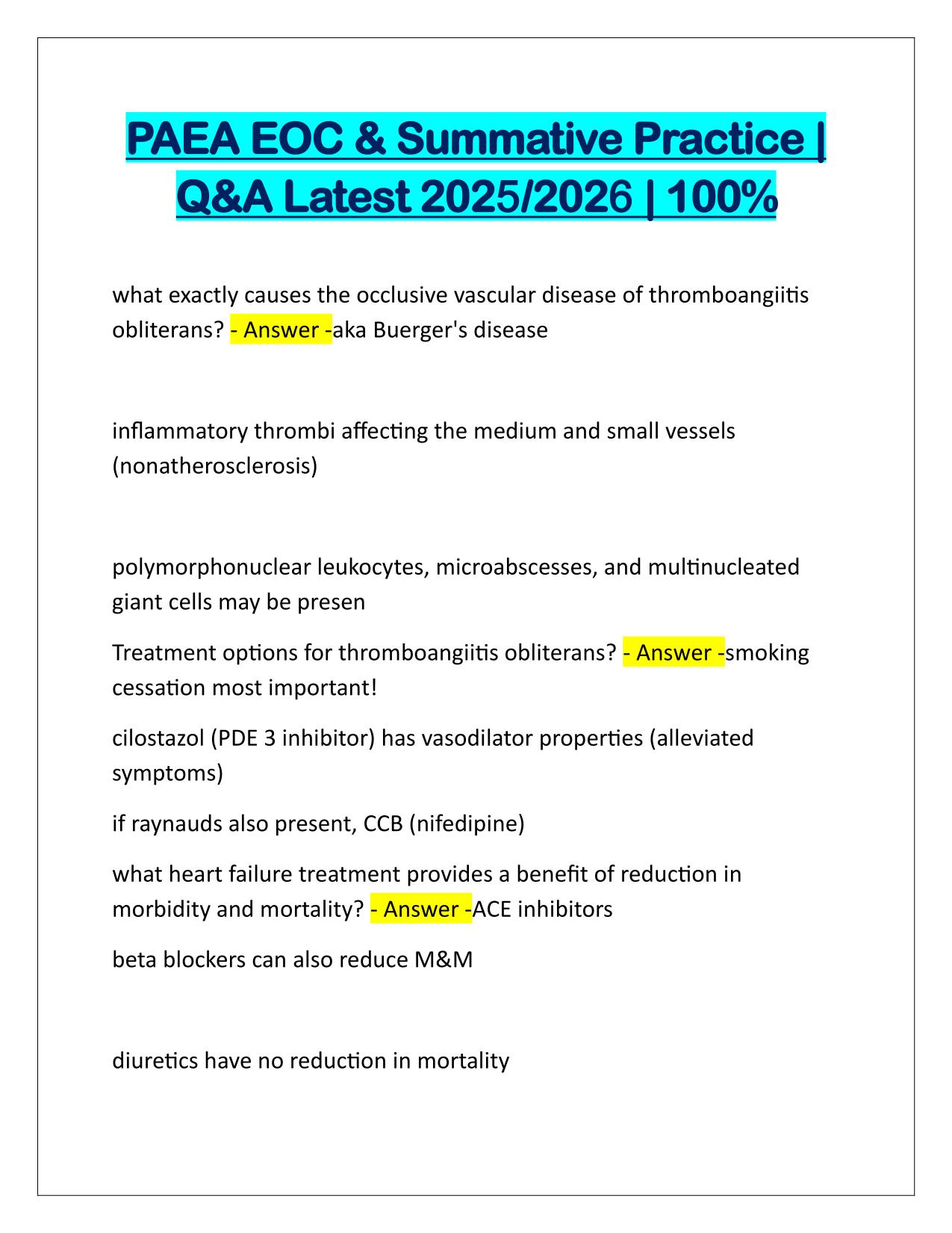 PAEA EOC and Summative Practice EXAM Q&A Latest Update