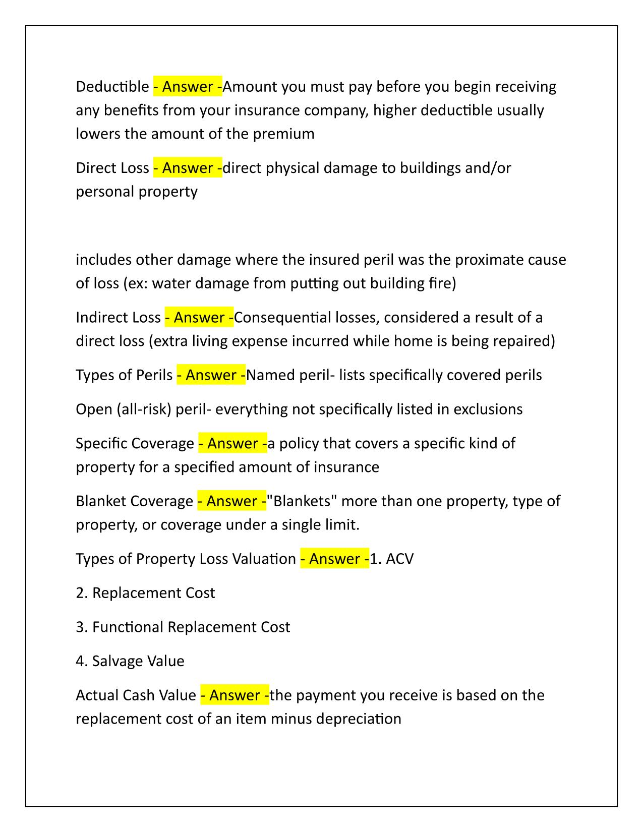 NC Personal Lines Licensing Exam Part 1 Terms and Concepts Q&A Latest Update