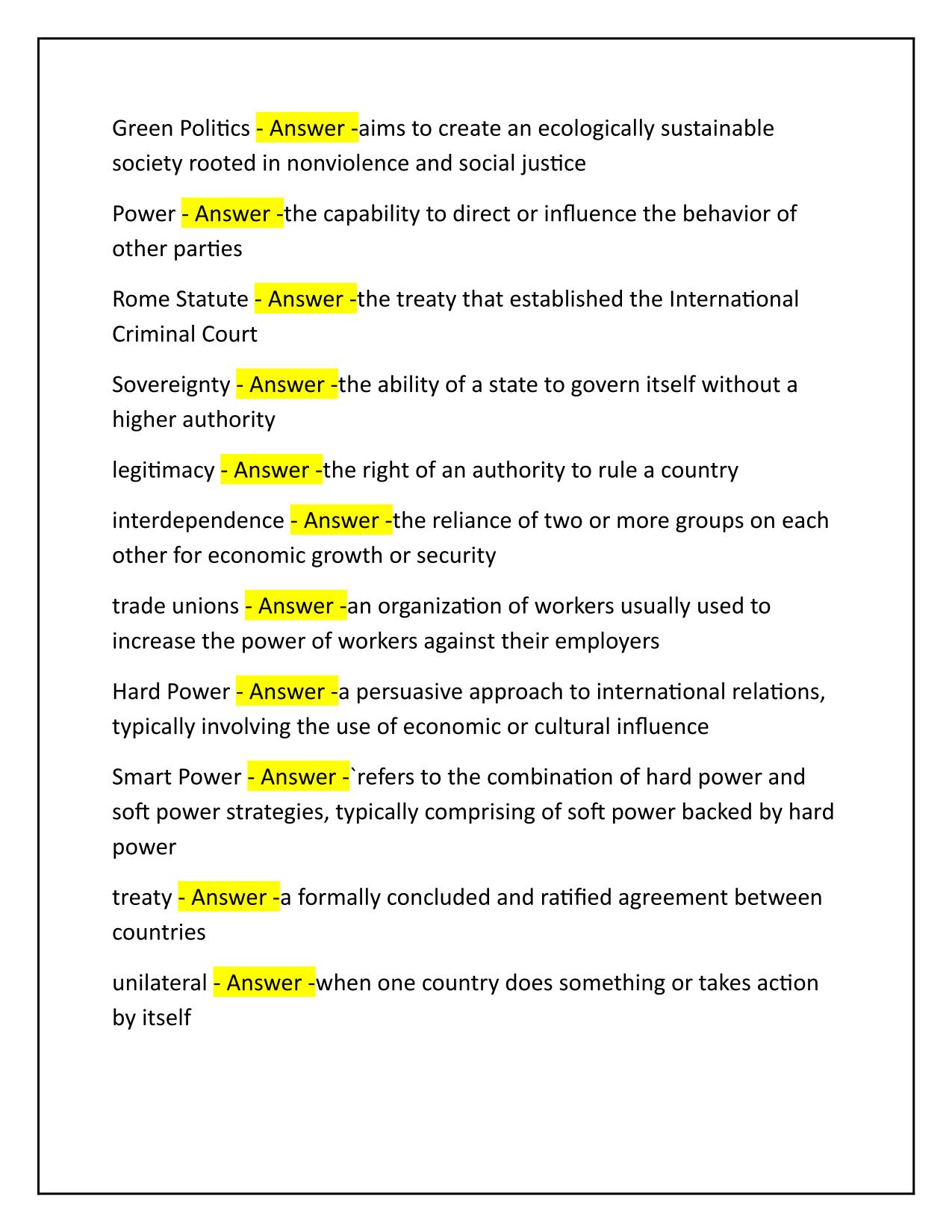 IB Global Politics Vocab units 1-4 Q&A Latest Update