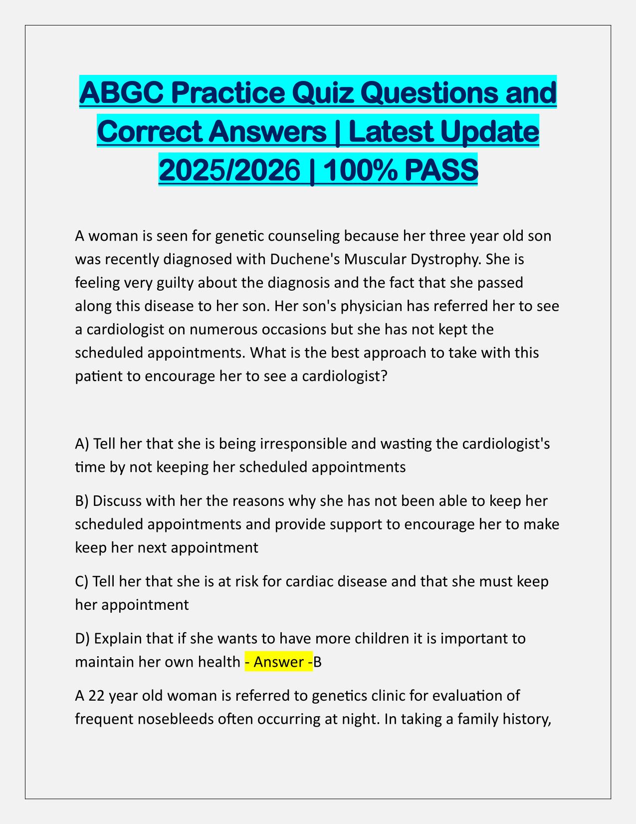 ABGC Practice Quiz Q&A Latest Update