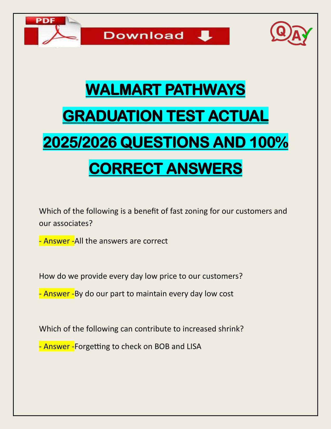WALMART PATHWAYS GRADUATION TEST ACTUAL 2025/2026