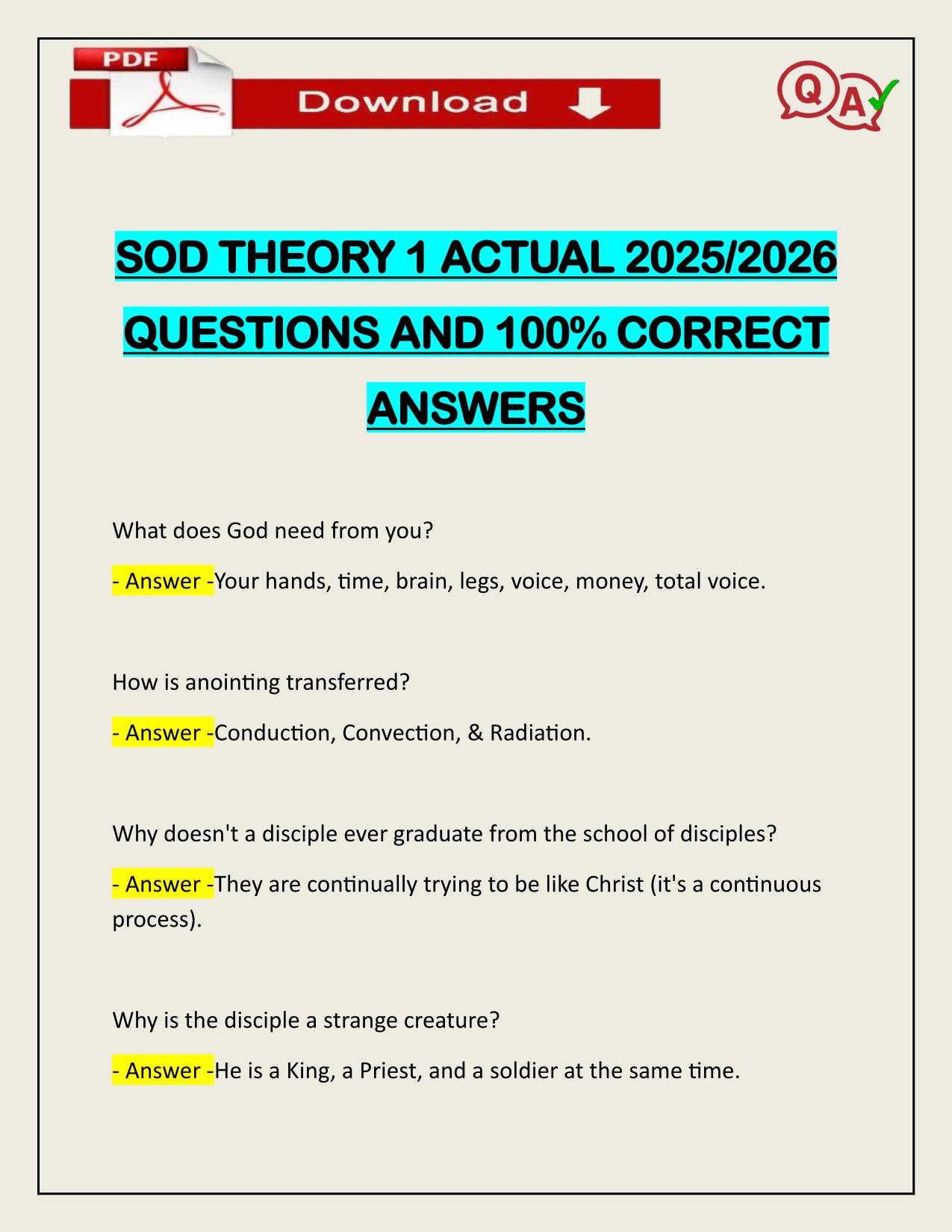 SOD THEORY 1 ACTUAL 2025/2026 QUESTIONS AND 100% CORRECT ANSWERS