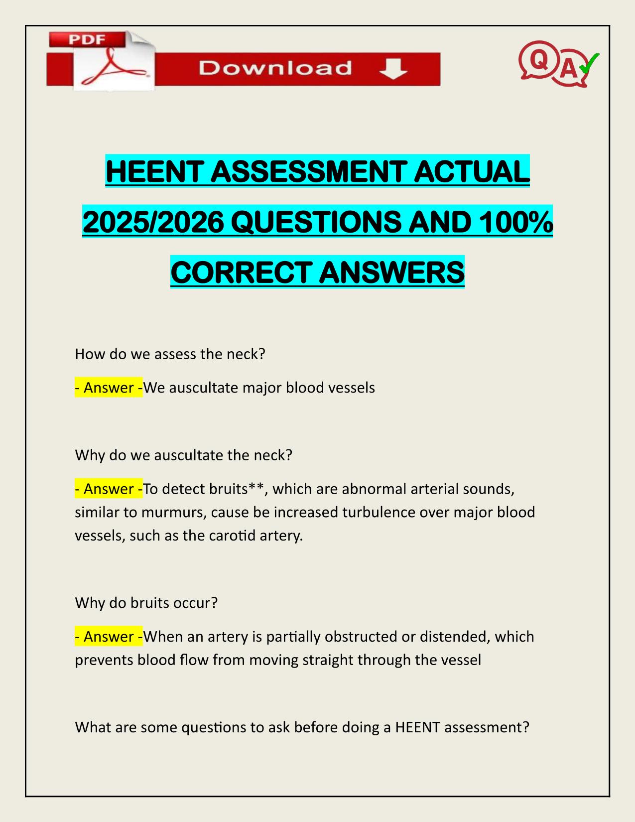 HEENT ASSESSMENT ACTUAL 2025/2026 Q&A