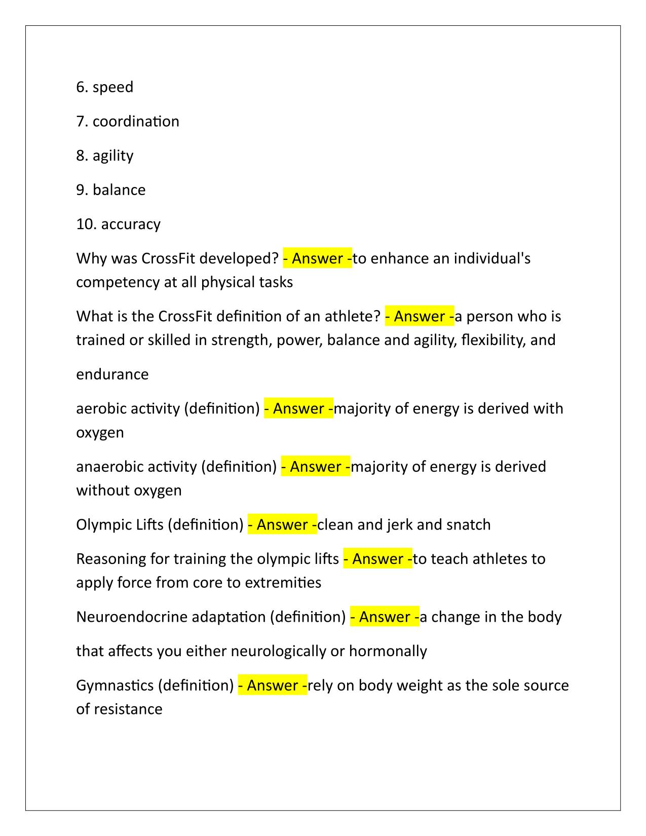 Crossfit Level 1 Certificate Correctly Answered Latest Update